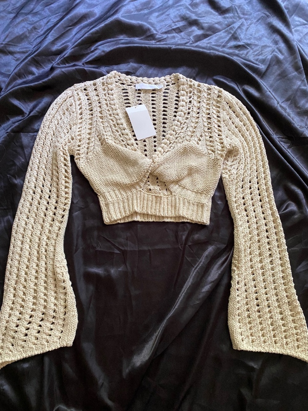 NWT Jonathan Simkhai Nile Corded Crochet Twisted Top Cream Cropped Boho XS